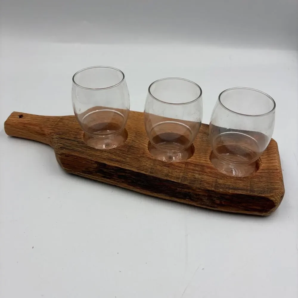 Wooden Flight Board 3 Drinks Handcrafted Plastic Cups